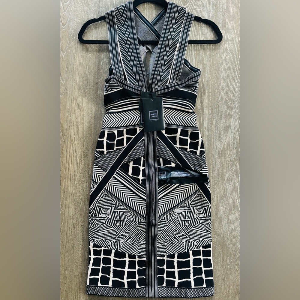 Herve Leger Black and Bone Combo Bandage Dress